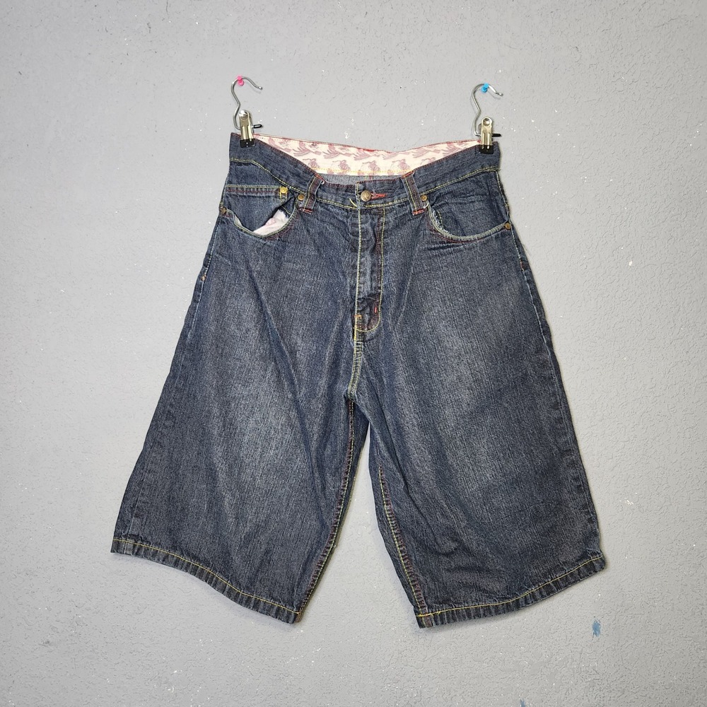 COOGI Mens Dark Wash Denim Shorts Embroidered Logo Patch Casual Size 34 L 15